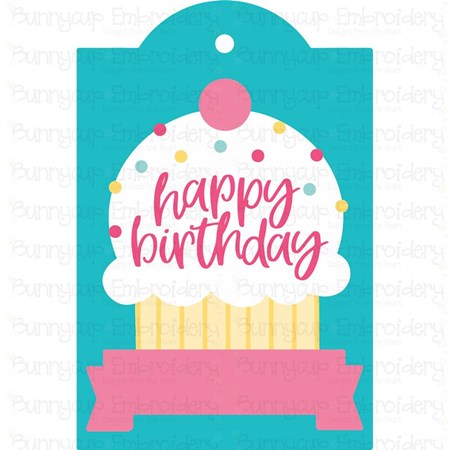 Download Happy Birthday with Cupcake Gift Tag SVG - Bunnycup SVG